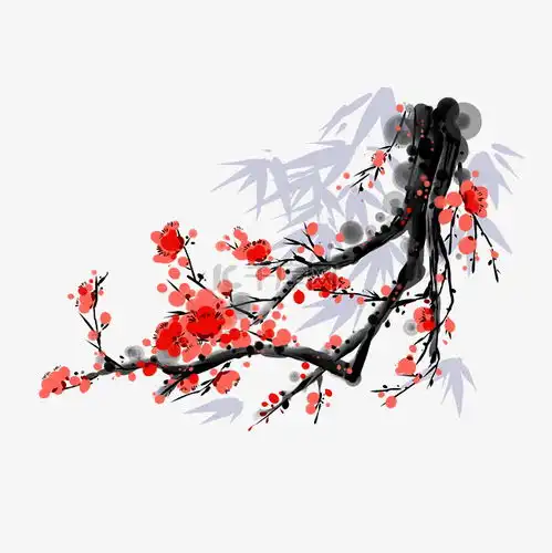  花卉水墨梅花紫竹手绘插画素材图片免费下载千库网