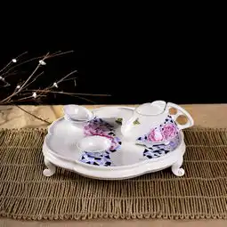  瓷拍景德镇陶瓷茶具9头蝴蝶牡丹花个性泡茶女士适用功夫茶盘套装