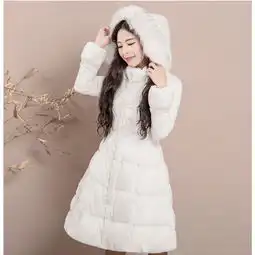  洋湖轩榭2019冬新款女外套时尚修身蕾丝花毛领中长款羽绒服a