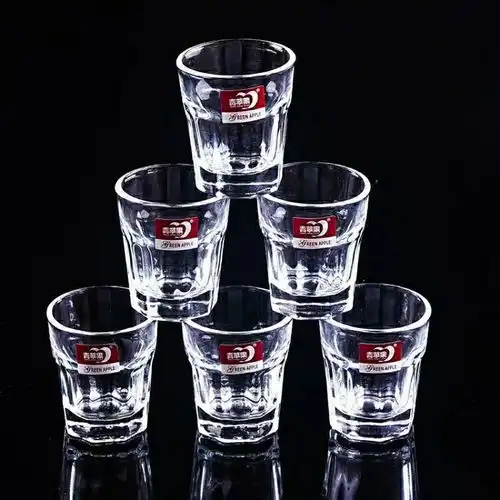  6只套装青苹果玻璃酒杯家用白酒小酒杯50ml一两酒一口杯岩石杯