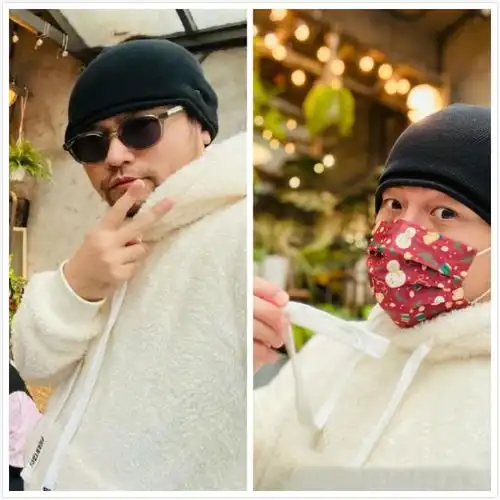  周杰伦晒戴圣诞口罩自拍遭萧敬腾笑评眼睛好大