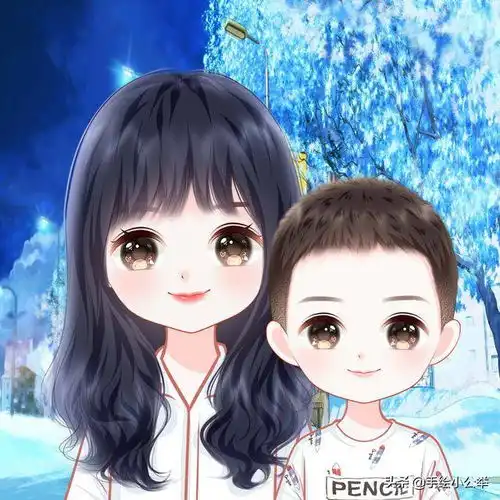  换个头像吧,一家四口卡通全家福头像,温馨好看,一儿一女