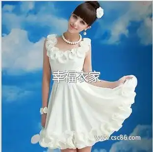  2013夏装新款韩版白色镶花朵荷叶边连衣裙