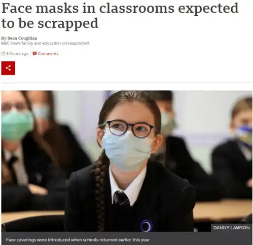  鲍里斯刚刚宣布英国离自由更进一步学校不用戴口罩了