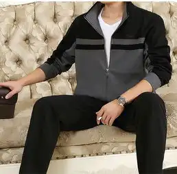  男士运动套装中老年休闲套装长袖跑步运动服套装加肥加大码