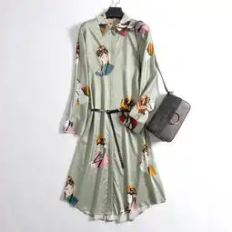  洋湖轩榭2019春季欧美女装新款上新纯色人花桑蚕丝polo领单排扣衬衫裙女