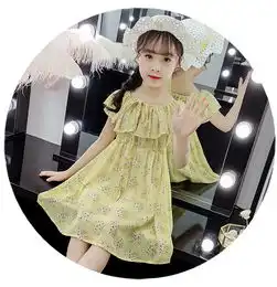  2019夏季新款韩版女童中大童个性点子花朵挂脖连衣裙