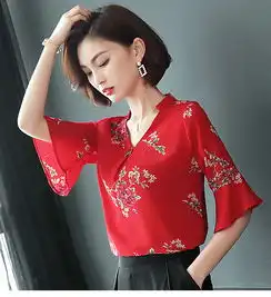  施悦名2019新款韩版夏季印花衬衫女士短袖大码女装雪纺立领时尚上衣女
