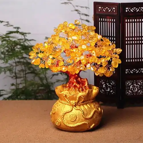  天然水晶树招财树黄紫粉大号招财树钱袋树发财树招财聚财旺财礼品