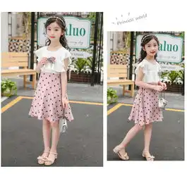  童裙2019夏季新款韩版女童中大童甜美波点立体花连衣裙pwy