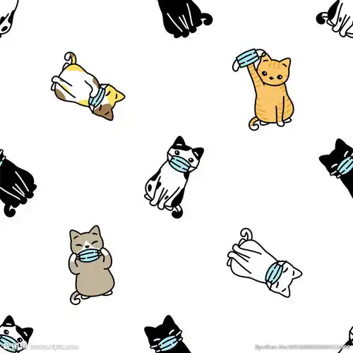  小猫戴口罩手绘插画图片