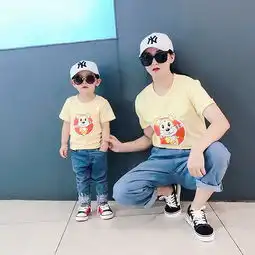 罗町2019年夏装新款童装亲子装卡通图案全棉针织三色可选亲子装一家三口四口外出t恤亲子装乳白色110cm蜜芽,中国领先的进口母婴限时特卖商城