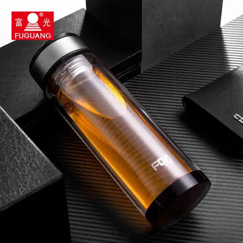  富光商务双层玻璃杯女士泡茶杯男士水杯商务杯子320ml