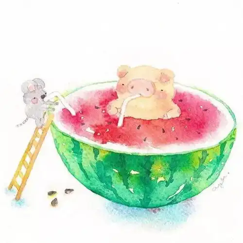  清新可爱的水彩小插画小孩们无忧无虑的游躺在画纸