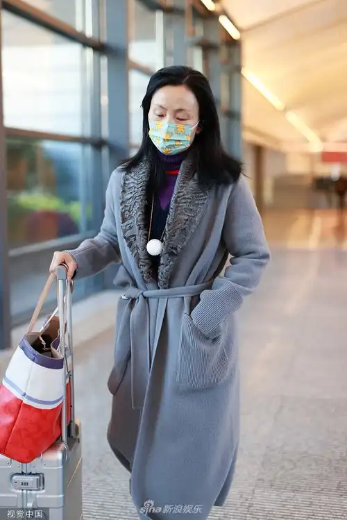 组图49岁陶虹着睡衣风大衣高级保暖戴卡通口罩少女心不减