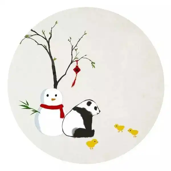  一组类水墨画风格的小熊猫与竹子的唯美小清新插画图片,萌可爱的呦