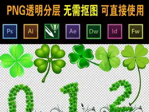  0238四叶草草地四叶草数字小清新系幸运四叶草免抠素材图片模板下载72.78mb居家物品大全生活工作