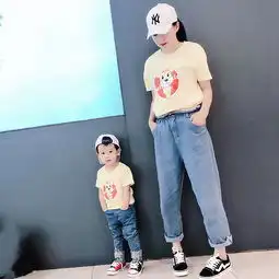  罗町2019年夏装新款童装亲子装卡通图案全棉针织三色可选亲子装一家三口四口外出t恤亲子装乳白色110cm蜜芽,中国领先的进口母婴限时特卖商城