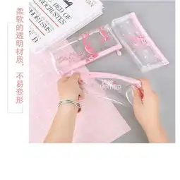  韩版少女心可爱卡通小猫透明硅胶笔袋学生小清新文艺拉链铅笔盒