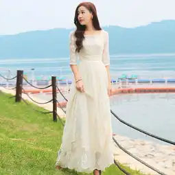  2019年新款仙女裙复古刺绣花朵蕾丝气质连衣裙
