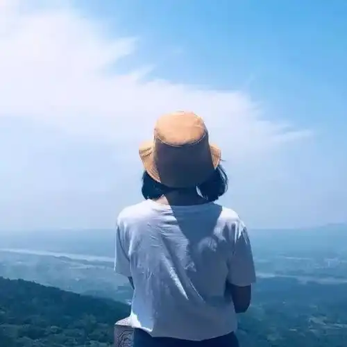  圆帽眷侣背影