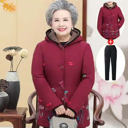  奶奶冬装棉衣中老年女装中长款外套老人妈妈装太太棉袄607080岁