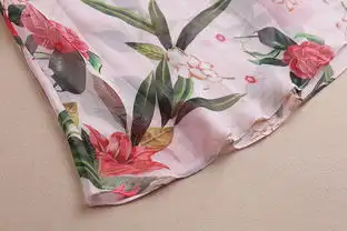  施悦名2019夏季新款气质款花朵印花木耳边系带大v领两件套连衣裙a