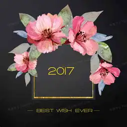  美式2017新年圣诞手绘鲜花祝福贺卡海报背景图片素材免费下载psd格式熊猫办公