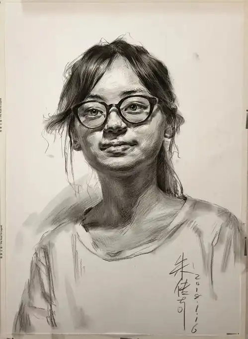  教你画正面戴眼镜的女青年素描头像视频教学