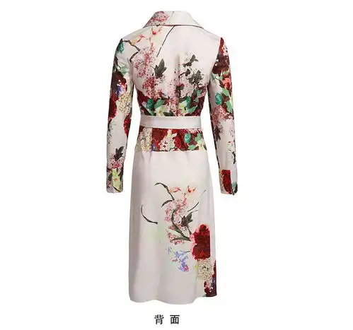  施悦名欧洲站2019春季新款重工印花长袖v领系腰带气质a字连衣裙a