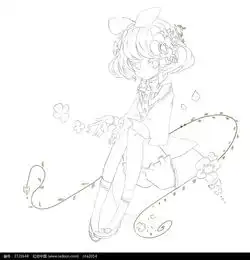  卡通女孩洒落花瓣线描人物卡通图片红动手机版