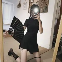  花田橱窗改良版旗袍连衣裙少女中国风2019新款气质两件套装小黑裙