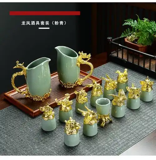  汤河店十二生肖白酒杯套装陶瓷酒具分酒器家用12兽首杯圆明园创意礼品