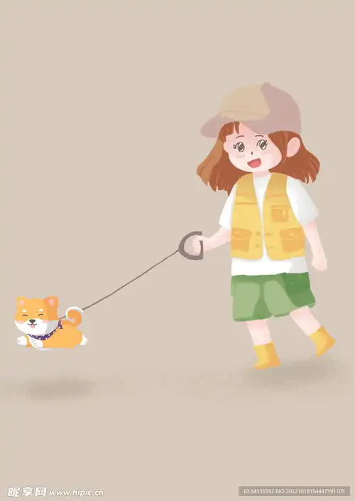  遛狗女孩设计图psd分层素材