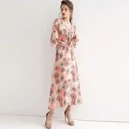  施悦名2019夏季新款女装欧美印花修身不规则七分袖真丝连衣裙a
