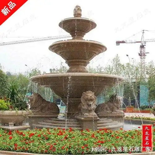  厂家石雕跌水水钵设计图雕刻酒店大门入口石雕水钵