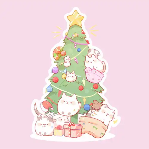  白色描边卡通圣诞树素材图片广告素材下载至来源处