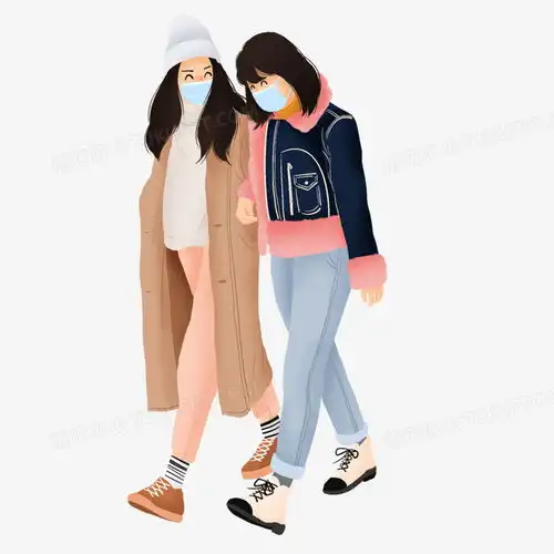  卡通手绘冬天女孩戴口罩走路场景png图片素材免费下载口罩png20002000像素
