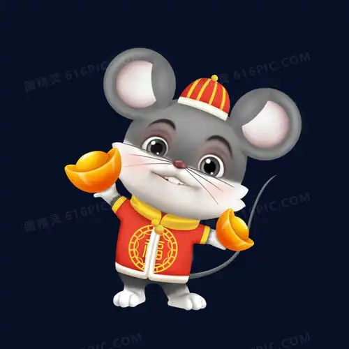  鼠年创意手绘卡通拿元宝的老鼠图片免费下载高清png素材图精灵
