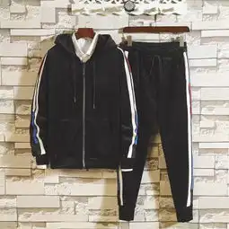  港仔文艺简约男士卫衣金丝绒两件套运动服套装秋季保暖休闲套装男