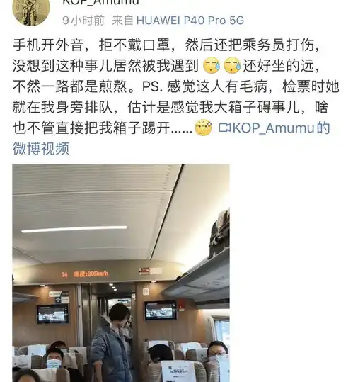 女子乘高铁不戴口罩开外放,踢踹座椅打伤乘务员,扬言老公亲自来接站