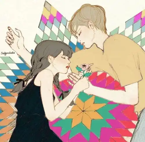  甜齁的情侣插画,看得人脸红心跳想恋爱网友呵,这该死的爱情