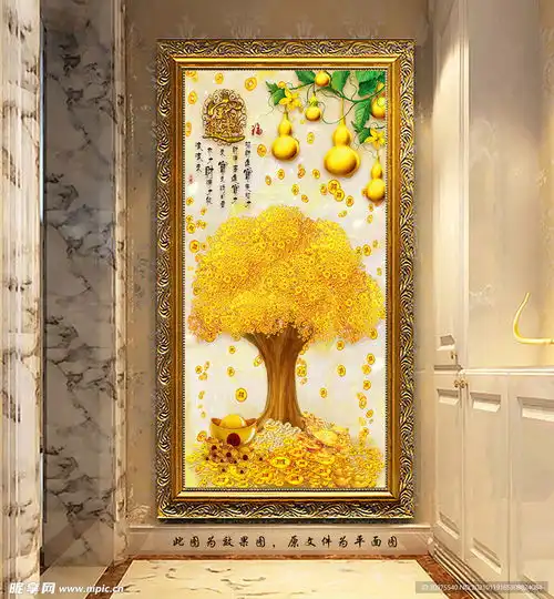  招财进宝发财树玄关画设计图室内广告设计