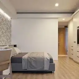  简约风格复式舒适富裕型卧室电视背景墙床效果图