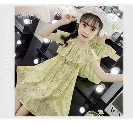  2019夏季新款韩版女童中大童个性点子花朵挂脖连衣裙