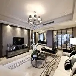  吊顶现代风格客厅电视背景墙效果图现代风格餐桌椅图片
