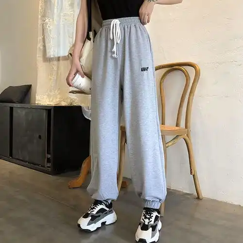  束脚运动裤女学生2020春夏薄款韩版宽松哈伦裤大码胖mm休闲长裤潮