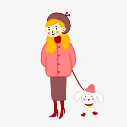  手绘卡通可爱冬季少女和小狗图片素材其他格式下载动漫人物大全
