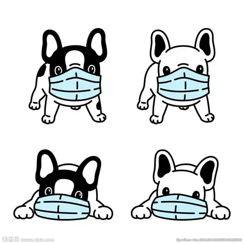  小狗戴口罩手绘插画图片