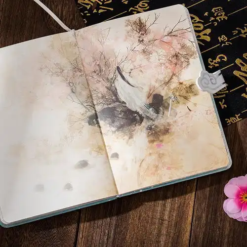  中国风唯美手账本古风清新飘逸手绘彩页少女心pu磁扣日记笔记本子